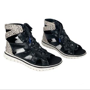 Sorel Tivoli Cut Out Calf Hair Sneaker Gladiator Sandals Sz 8 Black